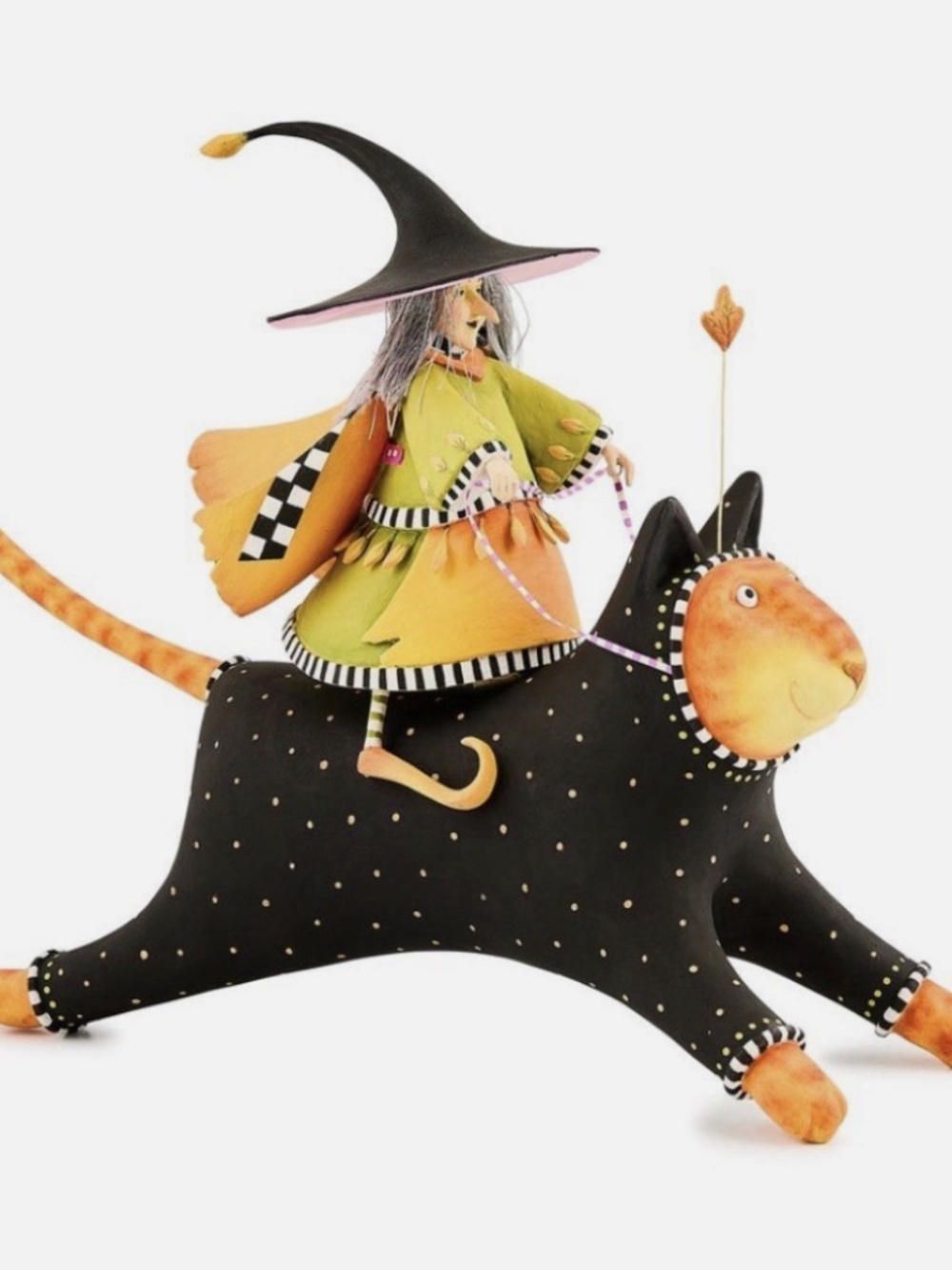 Mackenzie Childs Patience Brewster Witch On Cat Figure Halloween Large Retired